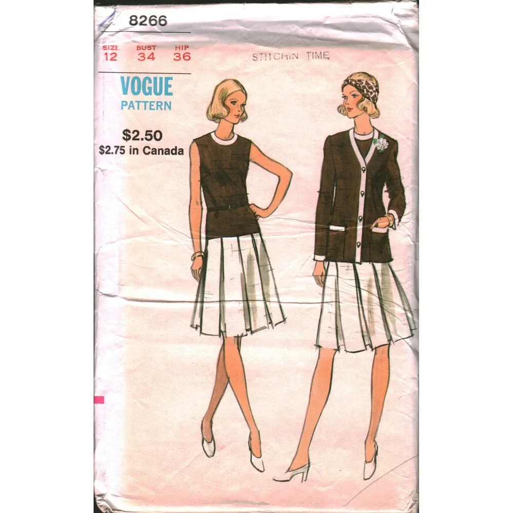 8266 Vintage 1970s Vogue Dress and Jacket Sewing Pattern Size 12‎ Bust 34 Hip 36